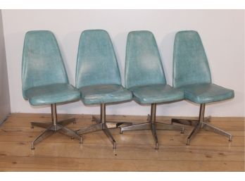Set Of 1970s Blue Vinyl Kitchen Chairs _as Is