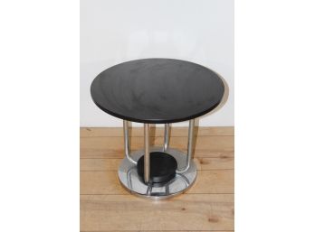 Round Art Deco Modern Accent Table W/Chrome Base