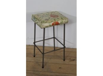 Modern Iron Base Stool With Floral Vinyl Seat