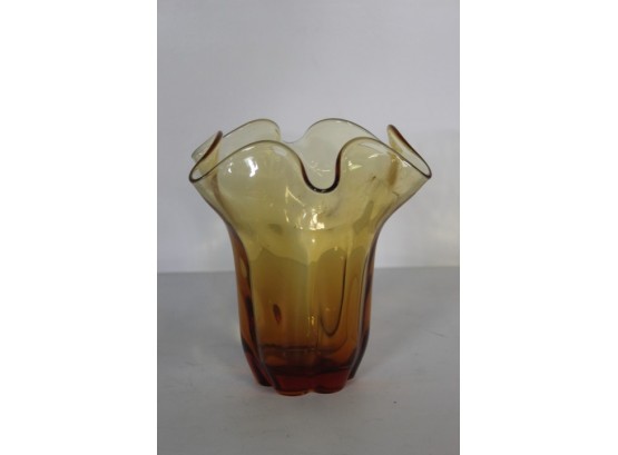 Unsigned Art Amber Glass Vase -8'H