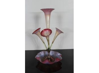 Victorian Art Glass Epergne, Four Trumpets (20 1/2' Tall)