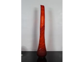 Vintage Mid Century Orange Tall Art Glass Vase-(36 1/2'Tall)