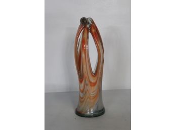 Vintage Handmade Fadisa Art Glass Vase-White & Orange 14'H