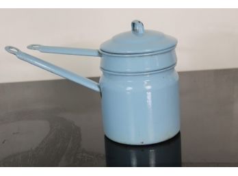 Vintage Blue Enamelware Double Boiler Light Blue