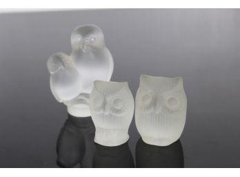 3 Lalique Style Small Owl Figure