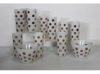 Frosted Polka Dot Glass And Ice Buckets