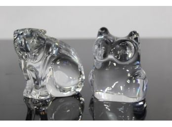 Waterford Cat Looking Down 3.74' Tall & Signed Crystal Orrefors Owl  3 1/2'
