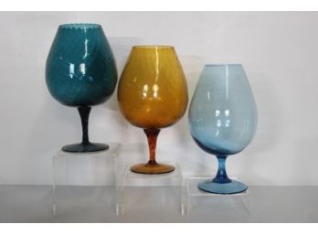 Mid-Century Modern Italian Retro Optic Art Glass Vase Collection - Set Of 3 All 13'H