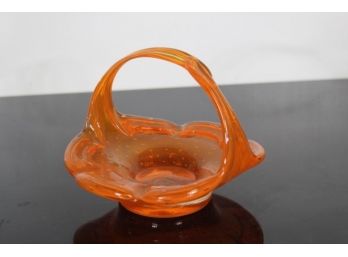 Vintage Art Glass Orange Basket -(6 1/2'Tall X 8'Round)