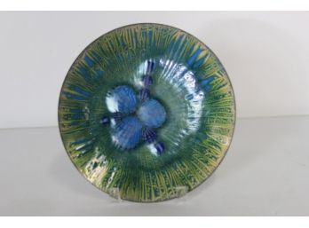 Vintage Round Enamel On Copper Art Plate -(9 1/2'round )