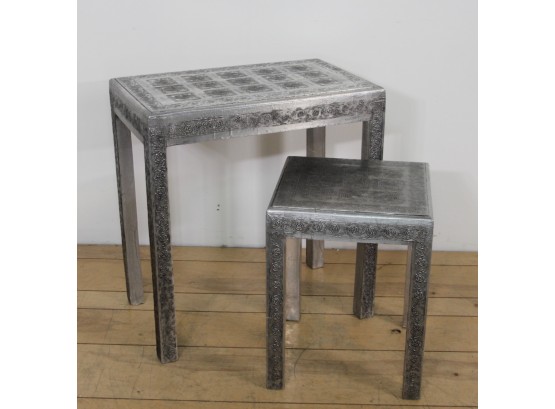 Pair Of Silver Painted Stands