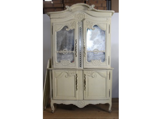 White Painted Mirror Front French Cabinet