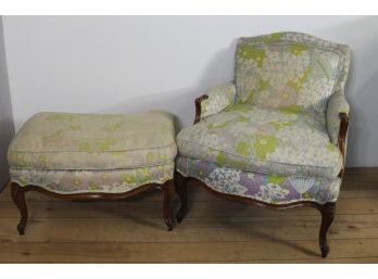 Floral Upholstery Chair With Ottoman