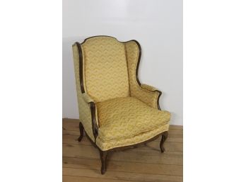 Vintage Carved  Yellow Wing Back Chair
