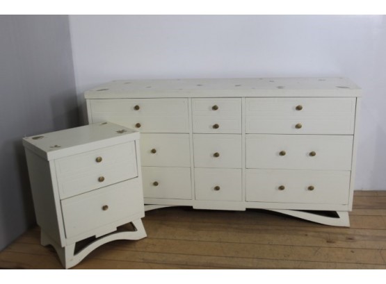 2pc  White Painted Dresser And Night Stand