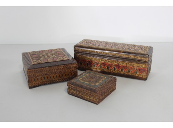 Three Hand Painted Craved Boxes