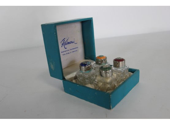 1960s Guilloche Enameled Sterling Crystal Salt Pepper Shakers By Raimond Silver - Set Of 4