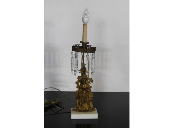 One Girandole Marble Brass Crystal Prism Candle Holders Mounted As A Lamp
