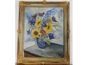 Framed Oil On Canvas Of Floral