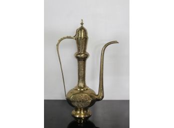 LOVELY 25' LARGE INDIAN ENGRAVED BRASS COFFEE POT