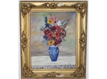 Signed Gilt Frame Of Vase With Flowers