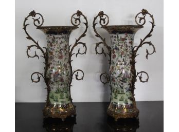 Pair Of Large Brass Double Handle Vase - 23'H