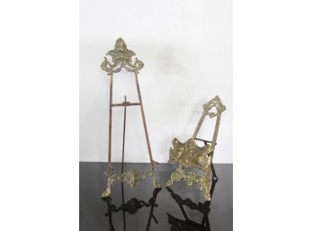 2  Ornate Brass Easel Sign Stands