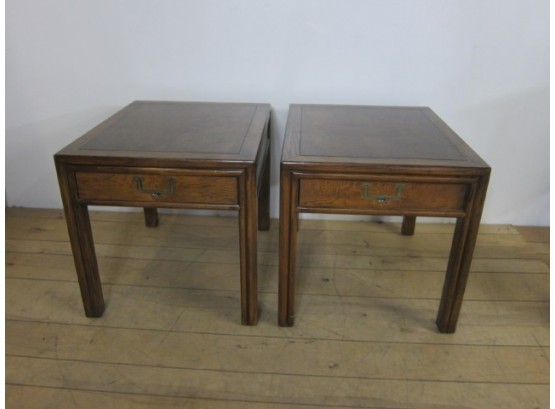 Pair Of Vintage Henredon Artifacts Mid-Century Campaign Style Oak Side Table