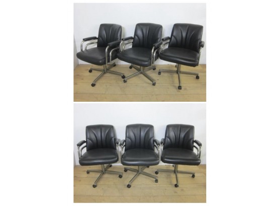 6 Vintage Chromcraft Corp  Black Leather  Chairs