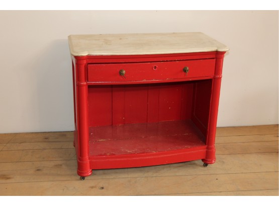 Victorian Marble Top 1 Draw Stand In Red Paint