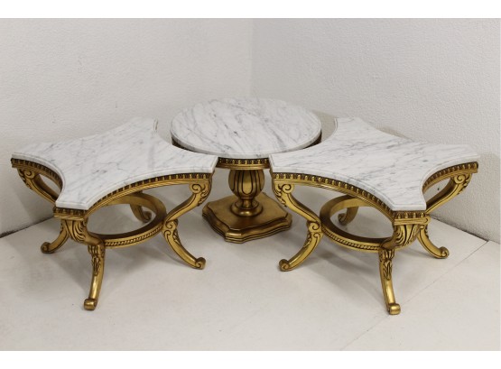3pc White Marble Top French Provincial Coffee Table