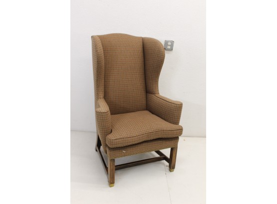 Vintage Wing Chair With Plaid Upholstery