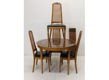 Small Vintage Round Table  With 4 Cane Back Chairs