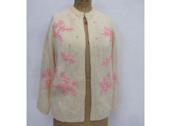 Vintage Fully Fashioned Hand Loomed & Embroidered Open Cardigan Sweater