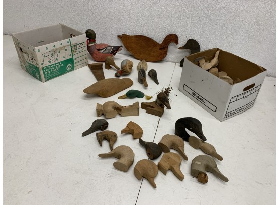 2 Boxes Of Wooden Duck Heads