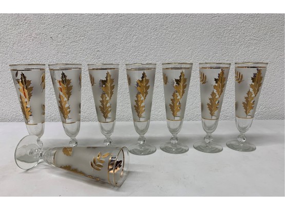 Libbey MCM Frosted Golden Foliage Set Of 8