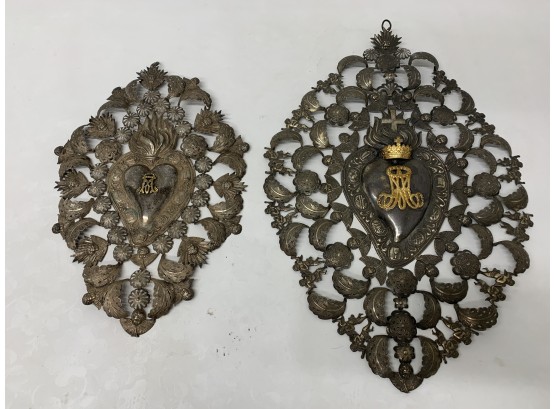2 Mexican Silver Plated Milagro Wall Art