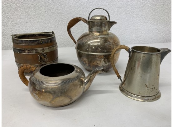 Group Lot Of Silver-plated Pots And Ice Bucket