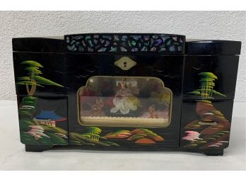 A Lacquered Chinese Jewelry Chest With Music Box And Dancing Ballerina - China - 1950s
