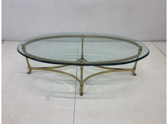 Oval Glass And Brass Base Coffee Table