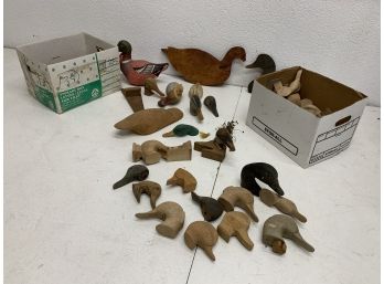 2 Boxes Of Wooden Duck Heads