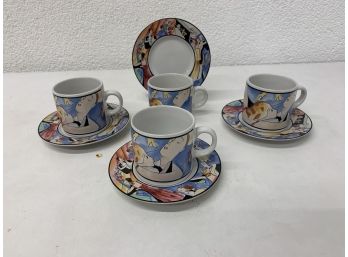 Sakura Espresso Collectible Coffee Tea Mug Cup Set 'Tango' By Sue Zipkin Blue 4 Oz