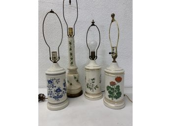4  Vintage  Hand Painted Porcelain Table Lamps