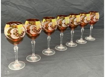 7 Ruby Red & Clear Glass Stemware Wine Glass