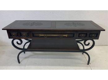 Vintage Console With Iron Base And 2 Panels On Top