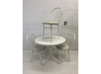White Round Flip Top Table With 3 Chairs