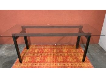 Industrial Base Glass Top Dining Table