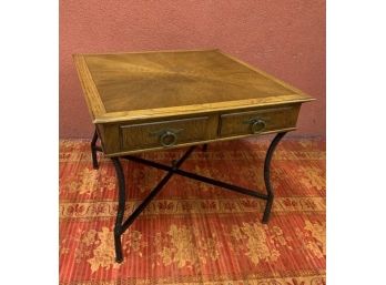 Vintage Pavane By Tomlinson Square Wood Side Table Iron Cabriole Legs 2 Drawers