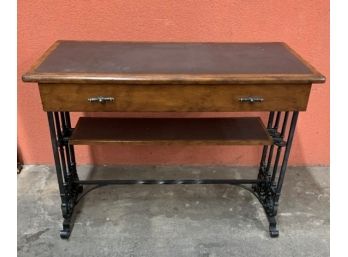 Walnut Leather Top On Iron Base Desk