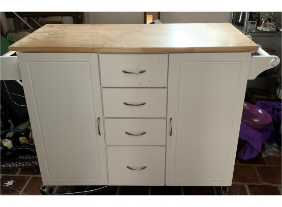 White  Kitchen Island With Butcher Top
